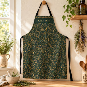 Personalized Forest Green Botanical Witch Apron