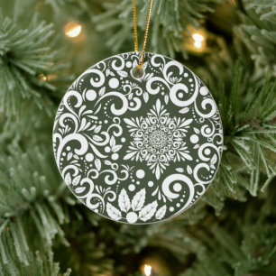 Personalized Forest Green Christmas Tree Festive Ceramic Ornament