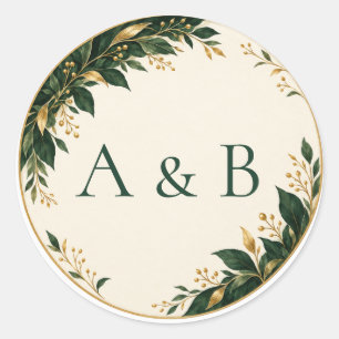 "Personalized Forest Green Gold Wedding classic Round Sticker