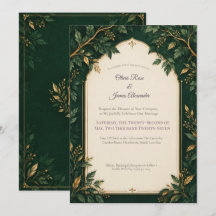 Personalized Forest Green Gold Wedding Invitations