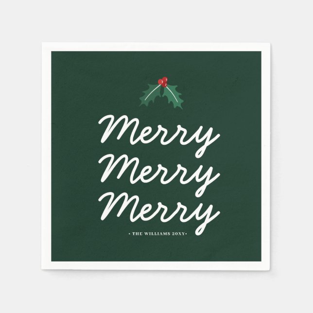 Personalized Forest Green Merry Christmas Napkin (Front)
