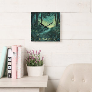 Personalized Forest Scene Square Wall Clock