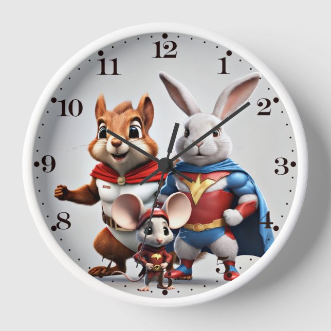 Personalized Forest Superheroes Wall Clock (Front)