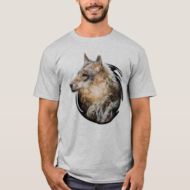 Personalized Forest Wolf Design. T-Shirt (Front)