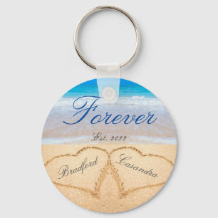 Personalized Forever   Hearts in Sand  Wedding  Keychain