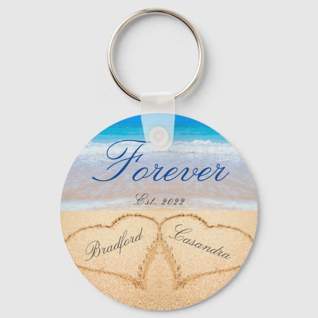 Personalized Forever | Hearts in Sand  Wedding  Keychain (Front)