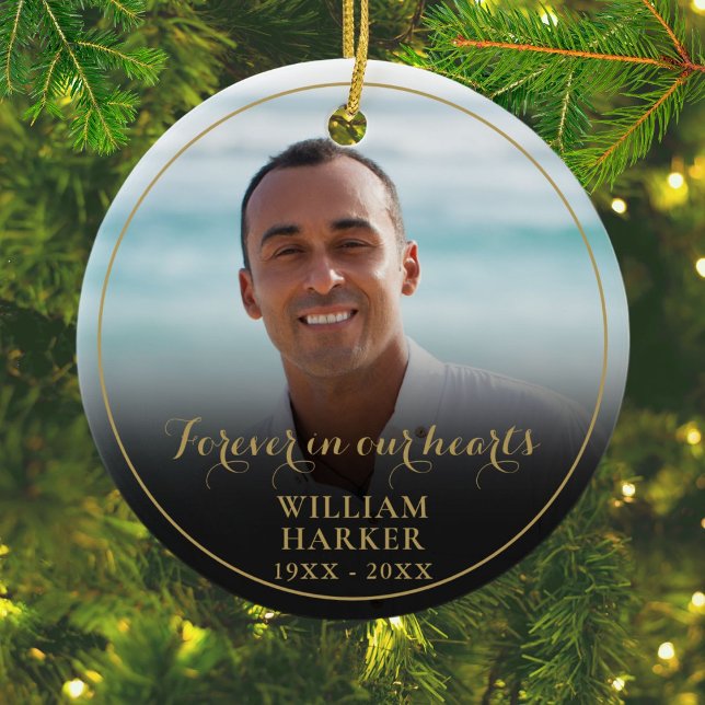 Personalized Forever In Our Hearts Memorial Photo  Ceramic Ornament (Personalized Forever In Our Hearts Memorial Photo Ceramic Ornament)