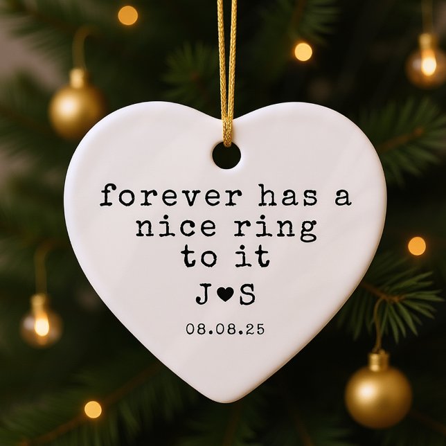 Personalized Forever Typography Engaged Ceramic Ornament (Creator Uploaded)