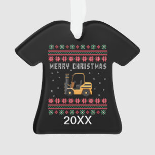 Personalized Forklift Ugly Christmas Sweater Ornament