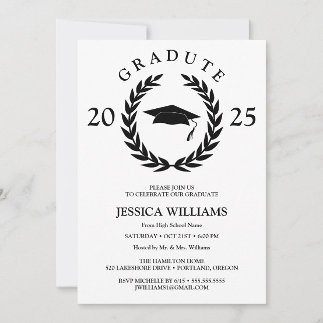 Personalized Formal Laurel Wreath Graduation Party Invitation (Front)
