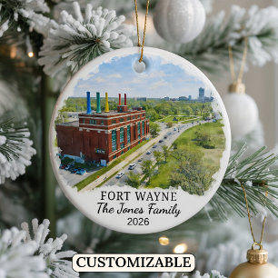 Personalized Fort Wayne Ornament, Custom Indiana Ceramic Ornament