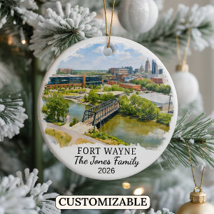 Personalized Fort Wayne Ornament, Custom Indiana Ceramic Ornament