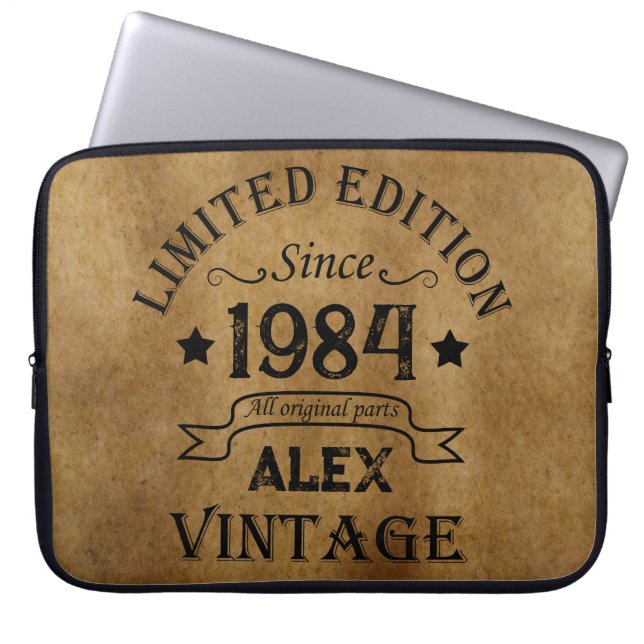 Personalized forty vintage 40th birthday party laptop sleeve (Front)