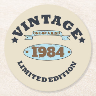 Personalized forty vintage 40th birthday party round paper coaster