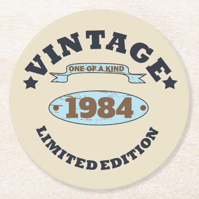 Personalized forty vintage 40th birthday party round paper coaster (Front)