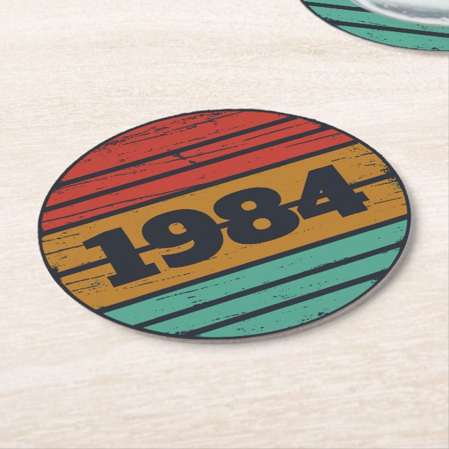 Personalized forty vintage 40th birthday party round paper coaster (Angled)