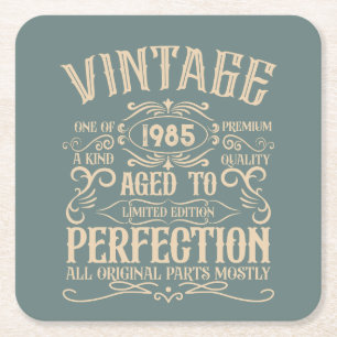 Personalized forty vintage 40th birthday party square paper coaster