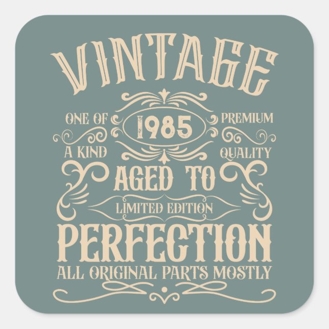 Personalized forty vintage 40th birthday party square sticker (Front)