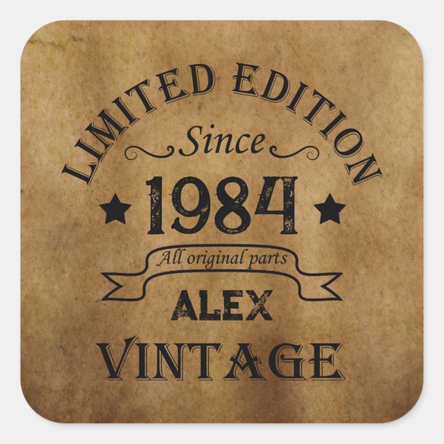 Personalized forty vintage 40th birthday party square sticker (Front)