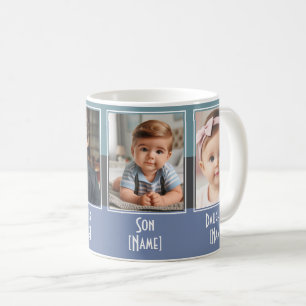 Personalized Four Family Photo Collage Blue Grey Coffee Mug