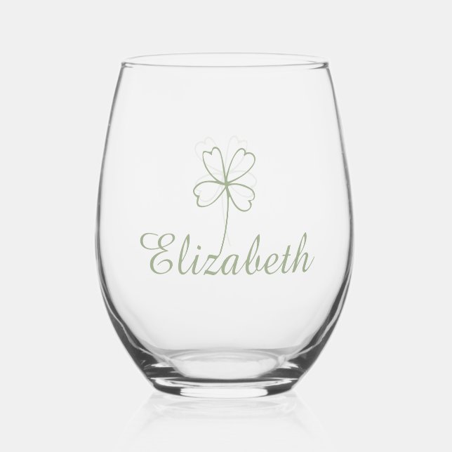 Personalized Four Leaf Clover Wine Glass Set (Front)