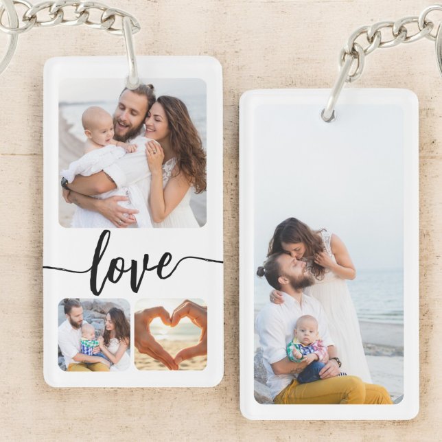 Personalized Four Photo Custom Collage Text Keychain (Creator Uploaded)