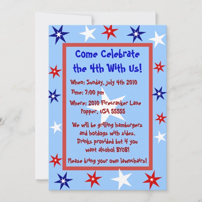 Personalized Fourth of July Party Invite (Front)