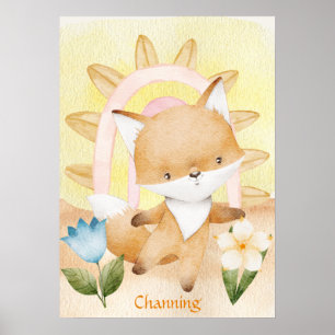 Personalized Fox Baby Animals Boho Rainbow Poster