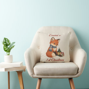 Personalized Fox Baby’s 1st Christmas Keepsake Throw Pillow