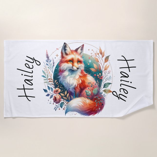 Personalized Fox Beach Towel (Front)