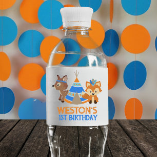 Personalized Fox & Deer Woodland Birthday Water Bottle Label
