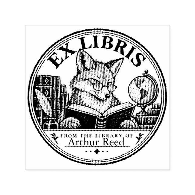 Personalized Fox Ex Libris Library Book Stamp (Design)