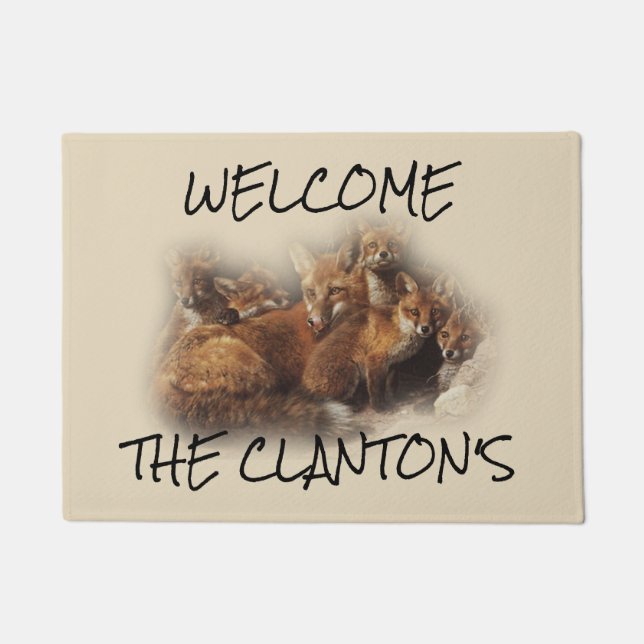 Personalized Fox Family Doormat (Front)