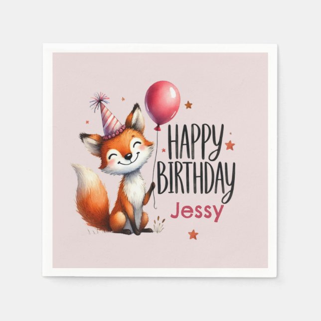 Personalized Fox Happy Birthday Napkin (Front)