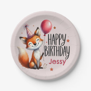 Personalized Fox Happy Birthday Paper Plates