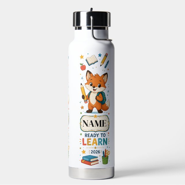 Personalized Fox Kids Back to School Water Bottle (Left)