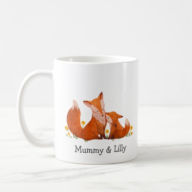 Personalized Fox Mom & Son Mug – Custom Names (Left)