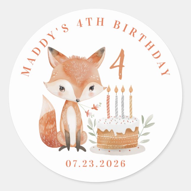 Personalized Fox Round Stickers (Front)