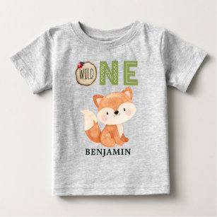 Personalized Fox WILD ONE Woodland First Birthday Baby T-Shirt