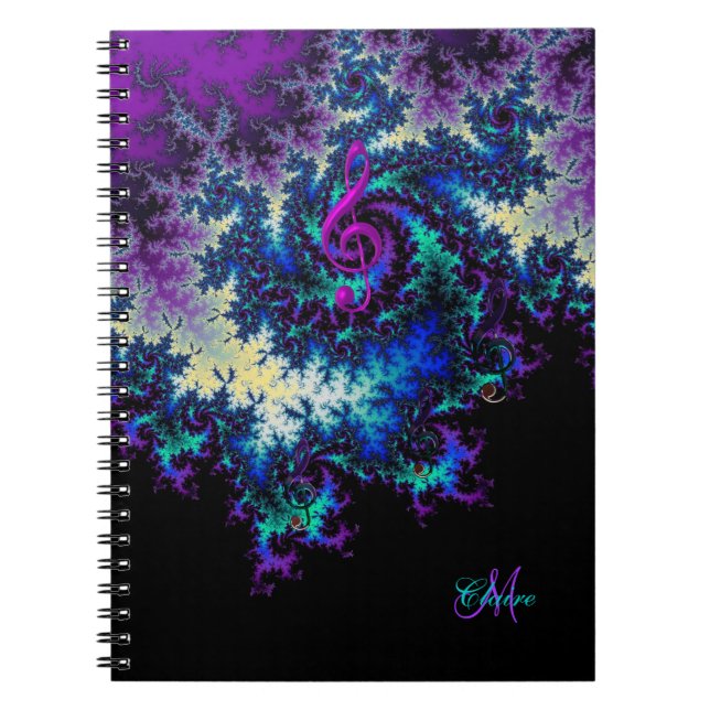 Personalized Fractal Music Clef Journal Notebook (Front)