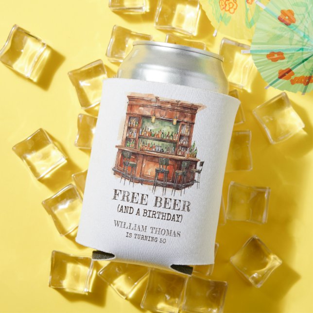 Personalized Free Beer Adult Birthday Any Age Can Cooler (In Situ Summer)