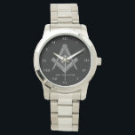 Personalized Freemason gift Square Compass Masonic Watch<br><div class="desc">So mote it be,  Freemason,  square and compass,  charity,  silver and black,  masonic gifts,  Masonic symbol watch. Personalize it with your own text.</div>