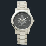 Personalized Freemason gift Square Compass Masonic Watch<br><div class="desc">So mote it be,  Freemason,  square and compass,  charity,  silver and black,  masonic gifts,  Masonic symbol watch. Personalize it with your own text.</div>
