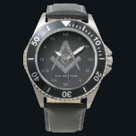 Personalized Freemason gift Square Compass Masonic Watch<br><div class="desc">So mote it be,  Freemason,  square and compass,  charity,  silver and black,  masonic gifts,  Masonic symbol watch. Personalize it with your own text.</div>