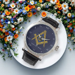 Personalized Freemason gift Square Compass Masonic Watch<br><div class="desc">So mote it be,  Freemason,  square and compass,  charity,  silver and navy blue,  masonic gifts,  Masonic symbol watch. Personalize it with your own text.</div>