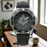 Personalized Freemason gift Square Compass Masonic Watch<br><div class="desc">So mote it be,  Freemason,  square and compass,  charity,  silver and black,  masonic gifts,  Masonic symbol watch. Personalize it with your own text.</div>
