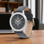 Personalized Freemason gift Square Compass Masonic Watch<br><div class="desc">So mote it be,  Freemason,  square and compass,  charity,  silver and black,  masonic gifts,  Masonic symbol watch. Personalize it with your own text.</div>