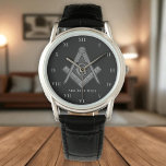 Personalized Freemason gift Square Compass Masonic Watch<br><div class="desc">So mote it be,  Freemason,  square and compass,  charity,  silver and black,  masonic gifts,  Masonic symbol watch. Personalize it with your own text.</div>