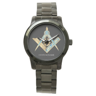 Personalized Freemason Gifts Black Masonic Compass Watch