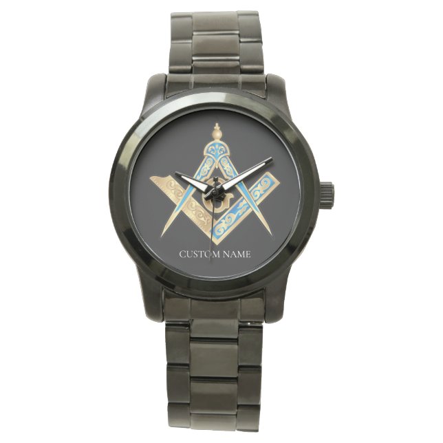 Personalized Freemason Gifts Black Masonic Compass Watch (Front)